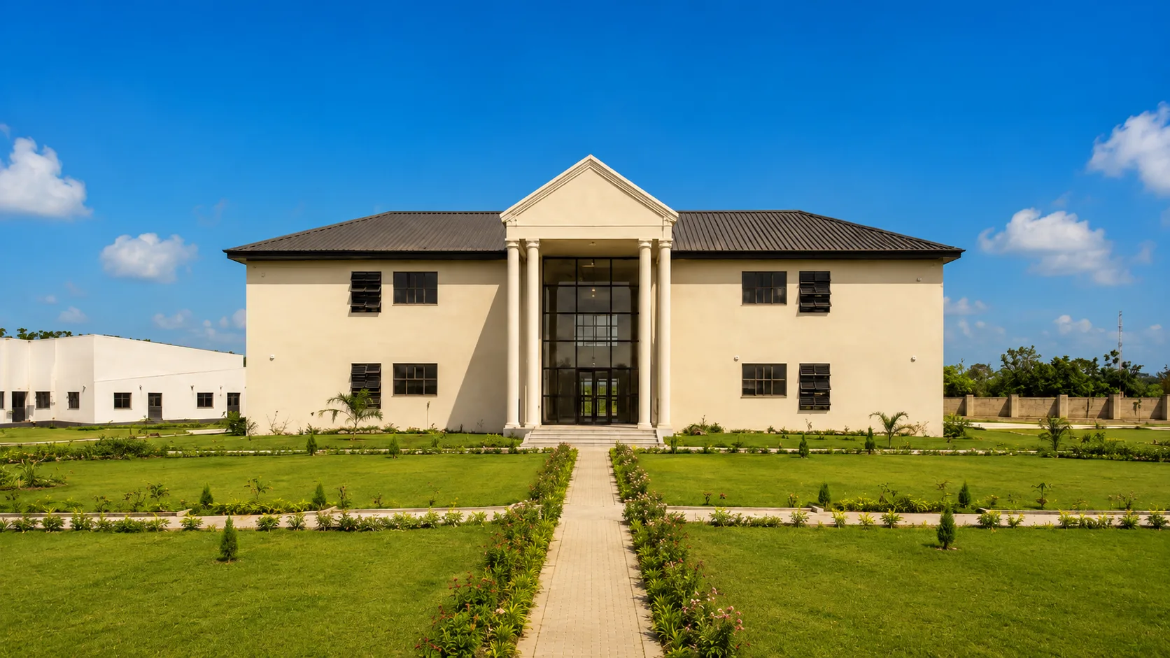 Front view of the Hector University building and landscaped grounds in Awe, Oyo State